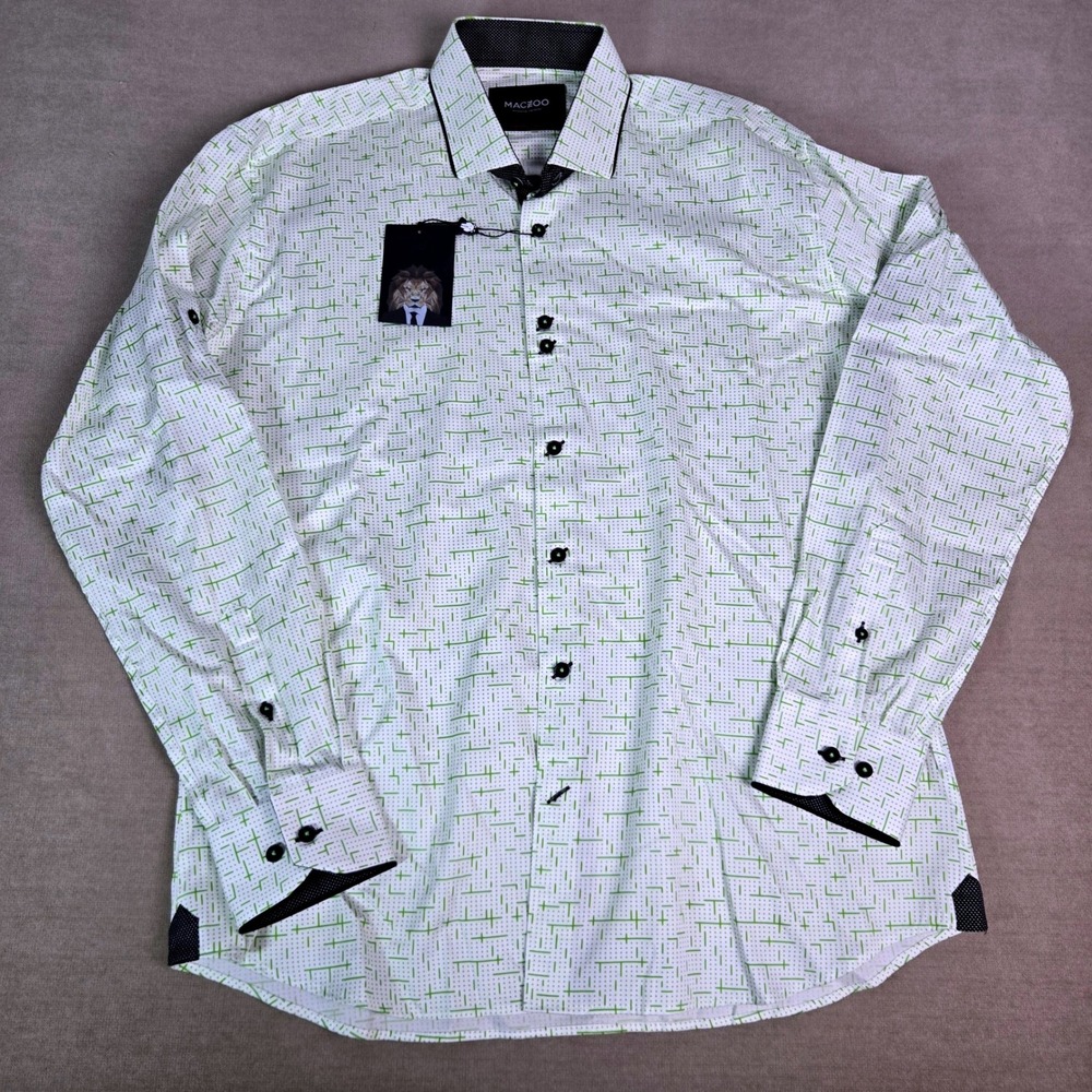 Maceoo Mens Classic Tetris Green White Italian Digital Fabric Shirt 5/XL New